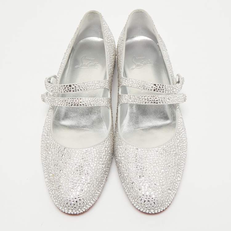 Pre Owned Christian Louboutin Silver Strass Sweet Jane Ballet Flats Size 40