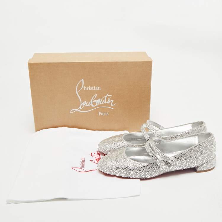 Pre Owned Christian Louboutin Silver Strass Sweet Jane Ballet Flats Size 40