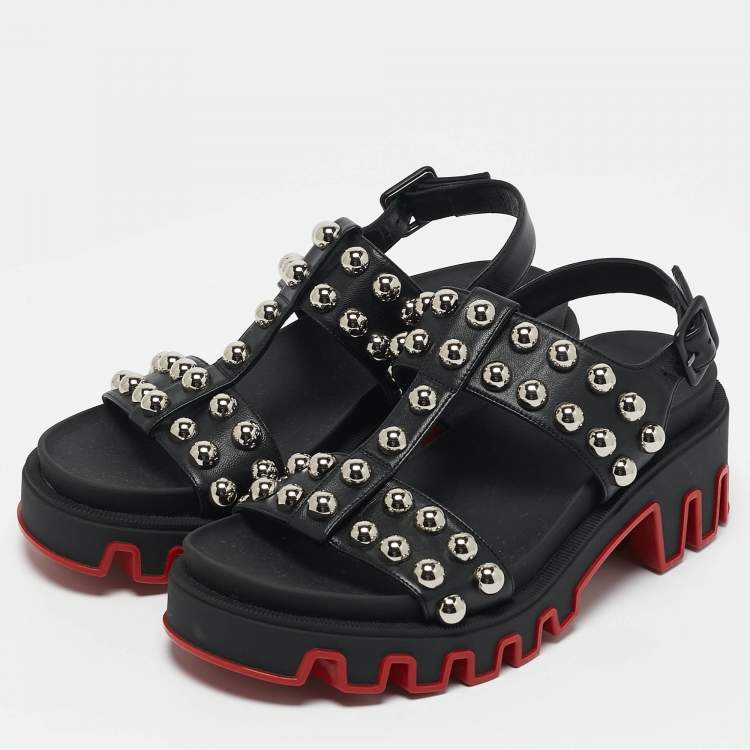 Pre Owned Christian Louboutin Black Leather Duniclou Ankle Strap Sandals Size 39