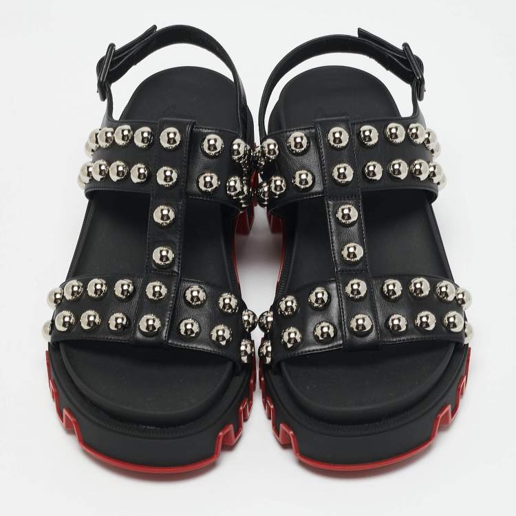 Pre Owned Christian Louboutin Black Leather Duniclou Ankle Strap Sandals Size 39
