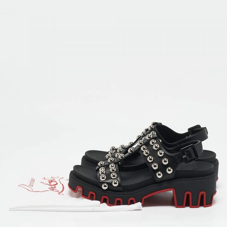 Pre Owned Christian Louboutin Black Leather Duniclou Ankle Strap Sandals Size 39