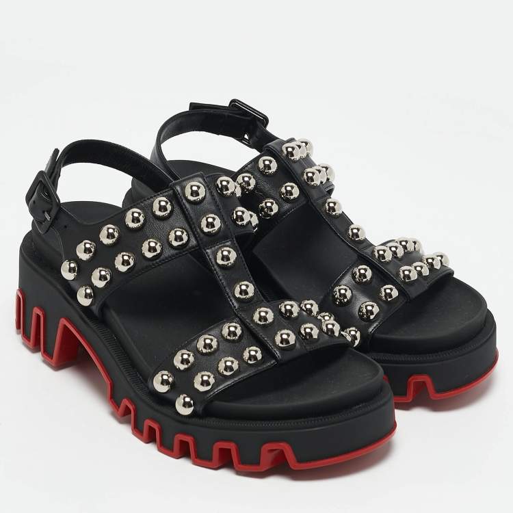 Pre Owned Christian Louboutin Black Leather Duniclou Ankle Strap Sandals Size 39