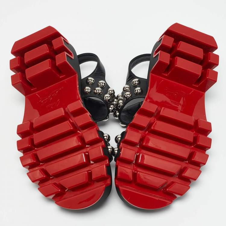 Pre Owned Christian Louboutin Black Leather Duniclou Ankle Strap Sandals Size 39