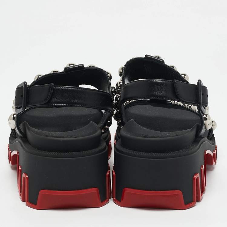 Pre Owned Christian Louboutin Black Leather Duniclou Ankle Strap Sandals Size 39