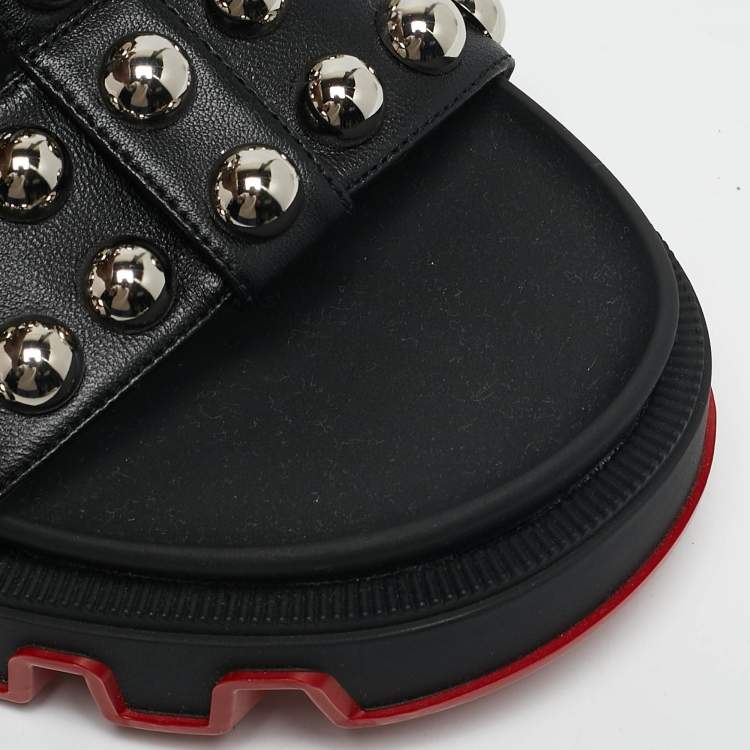 Pre Owned Christian Louboutin Black Leather Duniclou Ankle Strap Sandals Size 39
