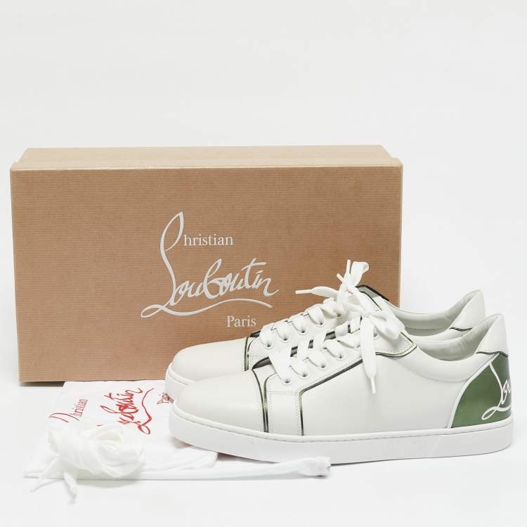 Pre Owned Christian Louboutin White/Green Leather Fun Vieira Sneakers Size 41