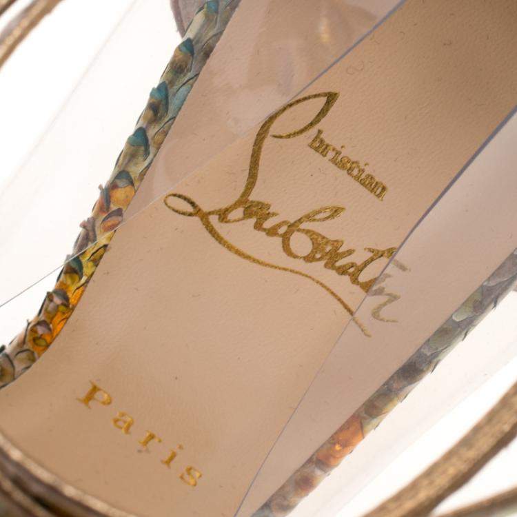 Pre Owned Christian Louboutin Multicolor Metallic Python and PVC Pigalle Un Bout Ankle Strap Pumps Size 37.5