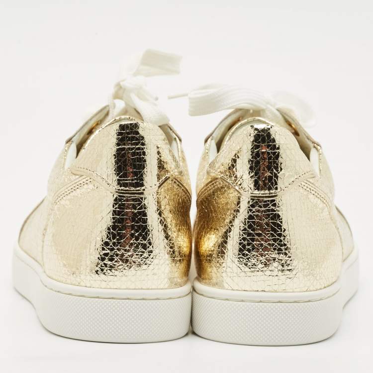 Pre Owned Christian Louboutin Gold Crackled Leather Vieira Sneakers Size 40