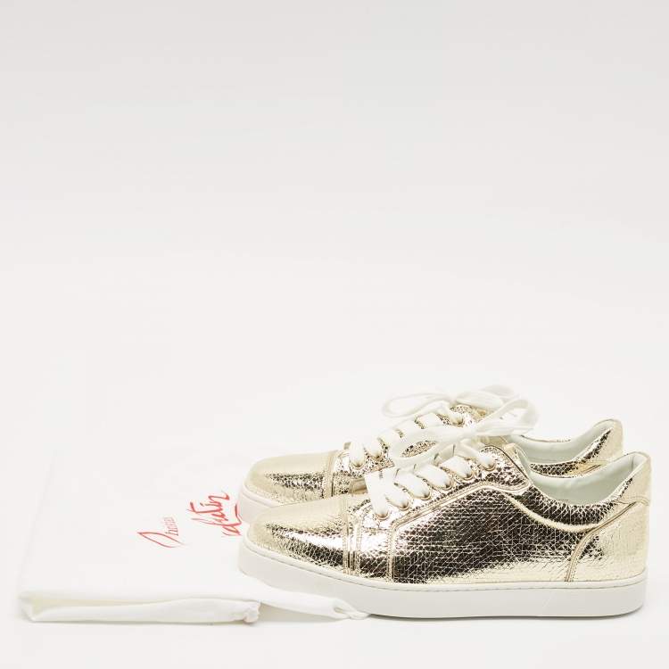 Pre Owned Christian Louboutin Gold Crackled Leather Vieira Sneakers Size 40