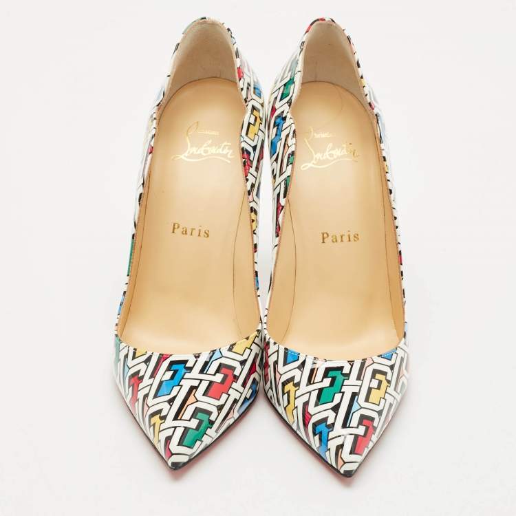 Pre Owned Christian Louboutin Multicolor Printed Patent Leather Hot Chick Pumps Size 37.5