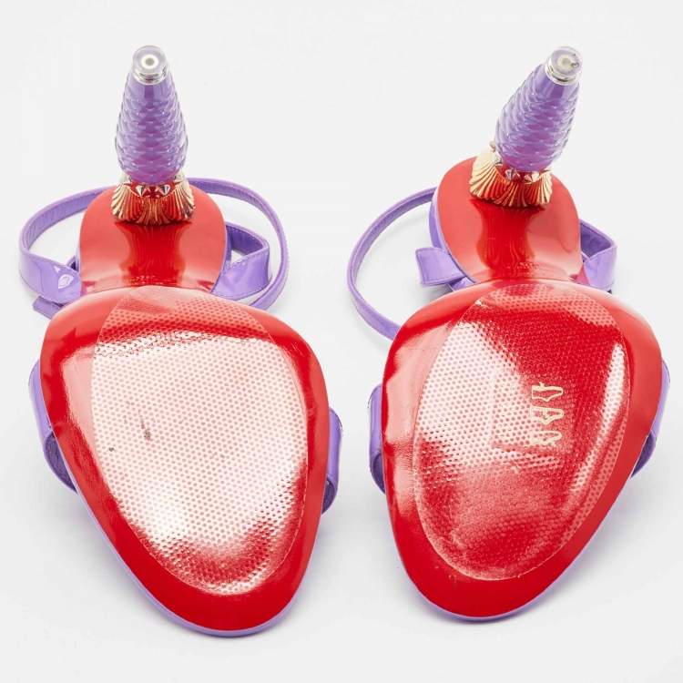 Pre Owned Christian Louboutin Purple Patent Leather Lipgloss Ankle Strap Sandals Size 38
