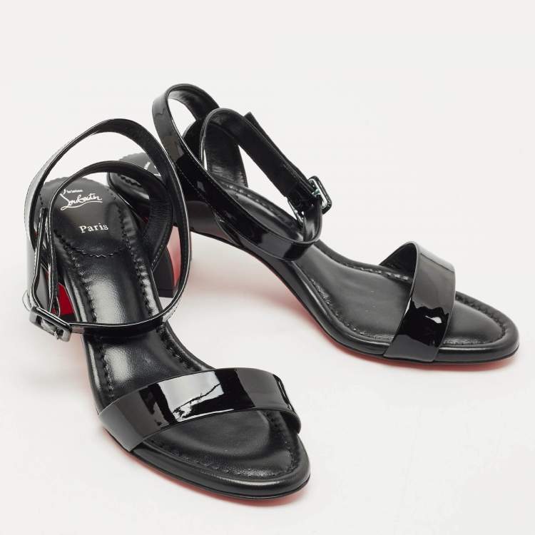 Pre Owned Christian Louboutin Black Patent Leather Miss Sabina Sandals Size 38