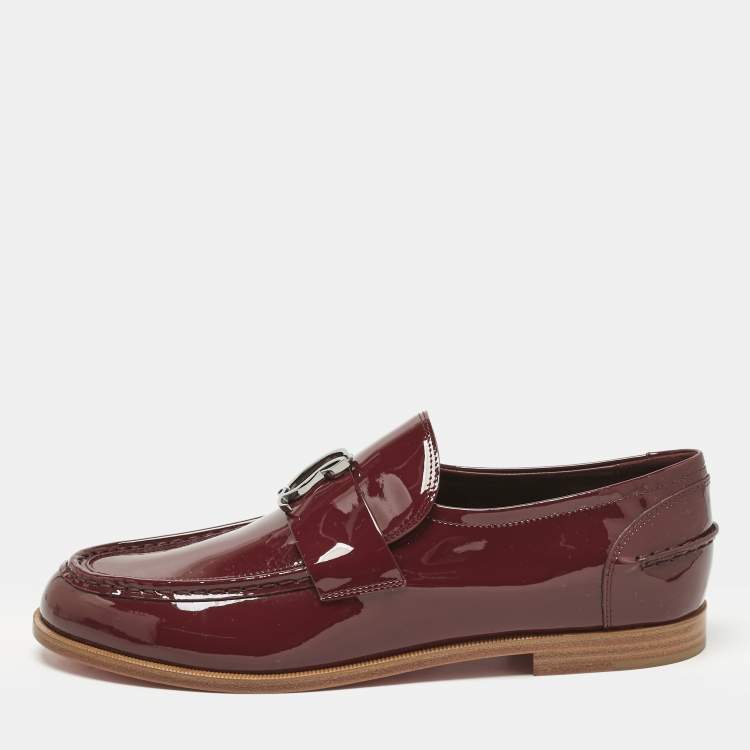 Pre Owned Christian Louboutin Red Patent Leather CL Moc Loafers Size 41
