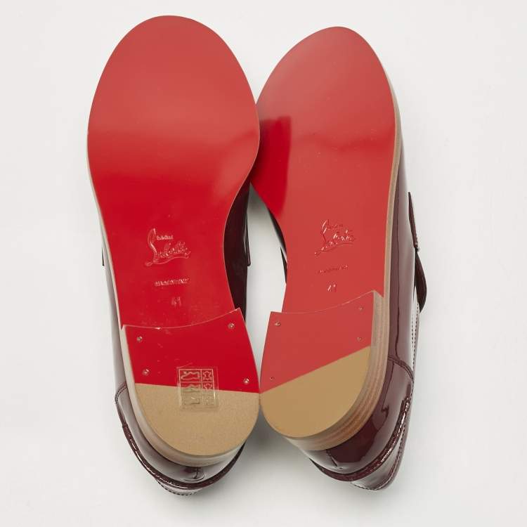 Pre Owned Christian Louboutin Red Patent Leather CL Moc Loafers Size 41