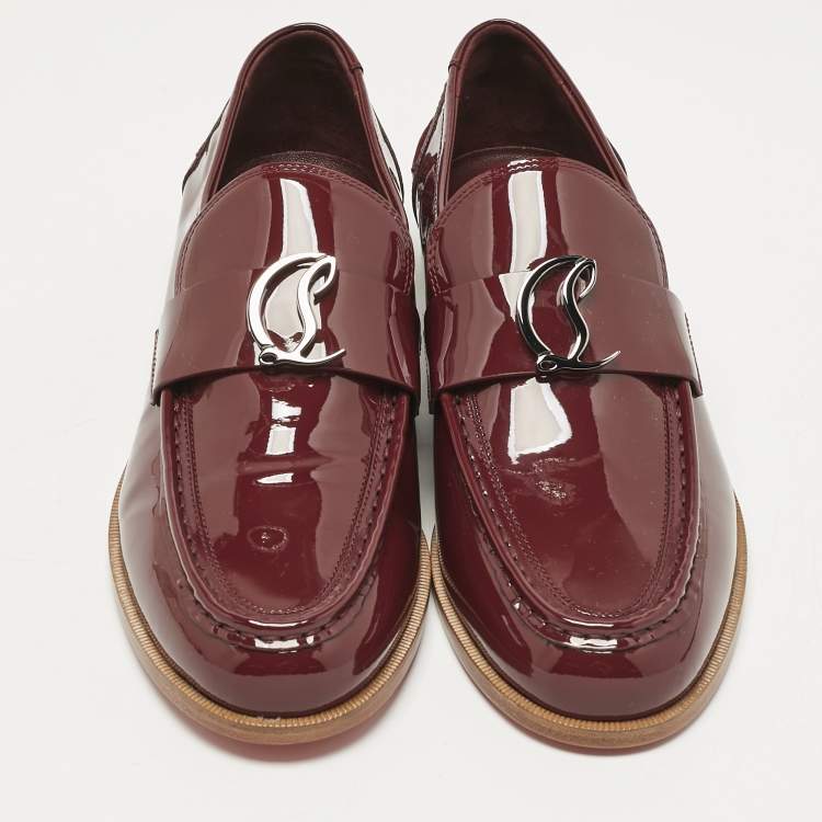 Pre Owned Christian Louboutin Red Patent Leather CL Moc Loafers Size 41