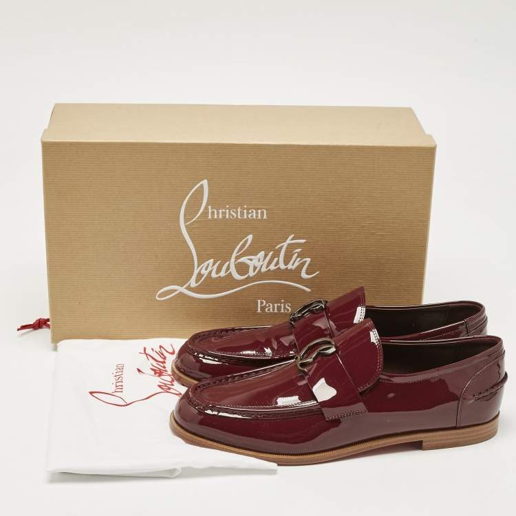 Pre Owned Christian Louboutin Red Patent Leather CL Moc Loafers Size 41