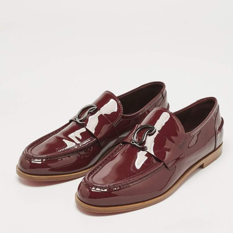 Pre Owned Christian Louboutin Red Patent Leather CL Moc Loafers Size 41