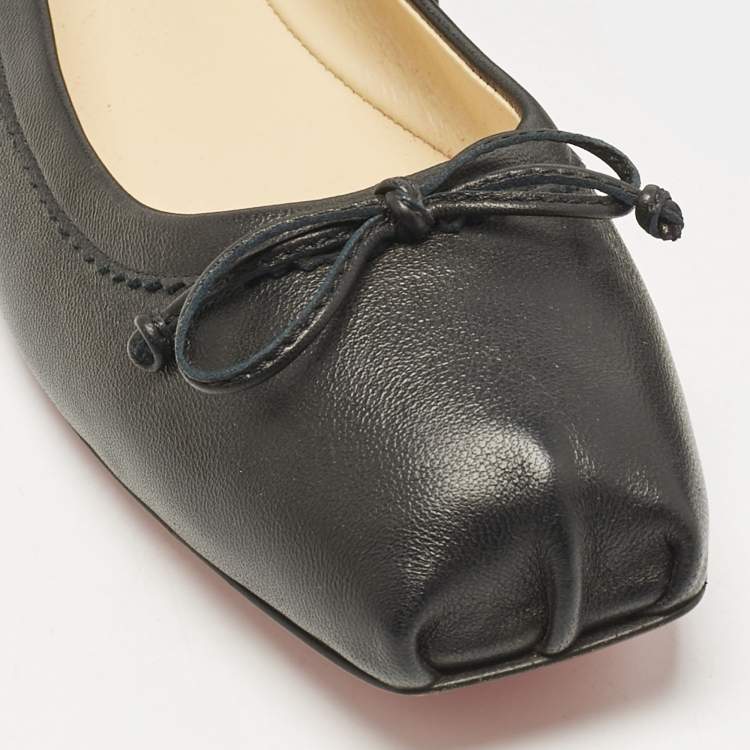 Pre Owned Christian Louboutin Black Leather Mamadrague Square Toe Ballet Flats Size 39