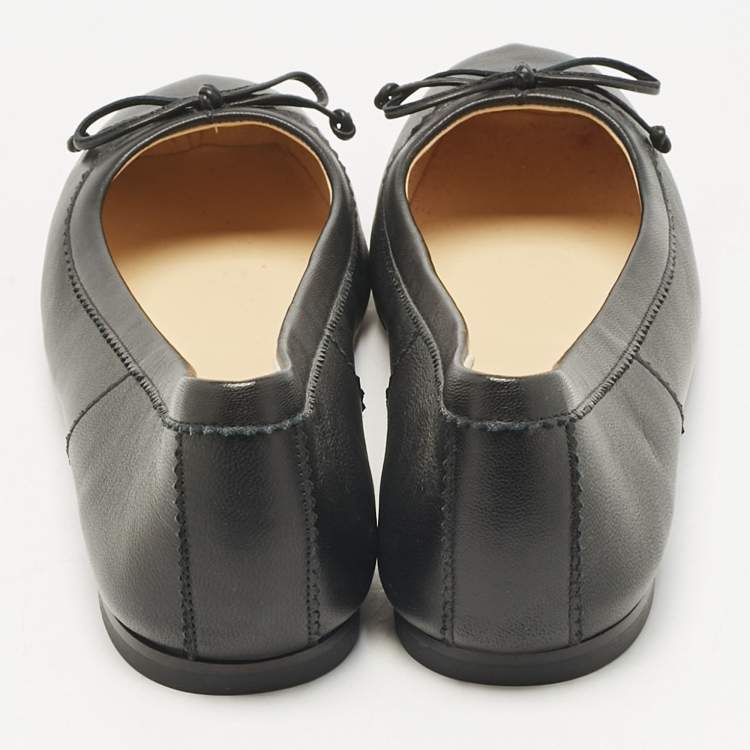 Pre Owned Christian Louboutin Black Leather Mamadrague Square Toe Ballet Flats Size 39