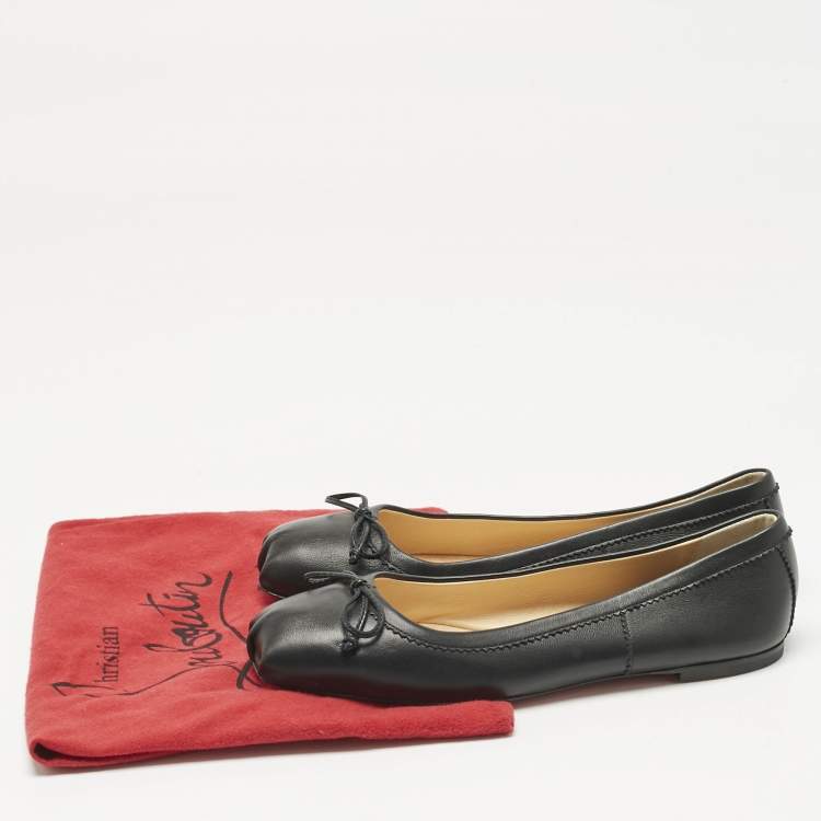 Pre Owned Christian Louboutin Black Leather Mamadrague Square Toe Ballet Flats Size 39