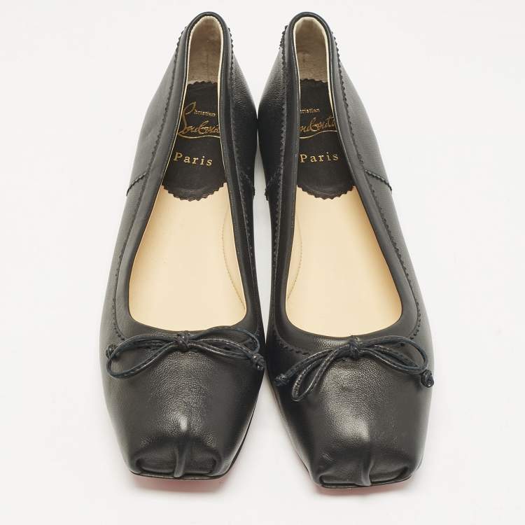 Pre Owned Christian Louboutin Black Leather Mamadrague Square Toe Ballet Flats Size 39