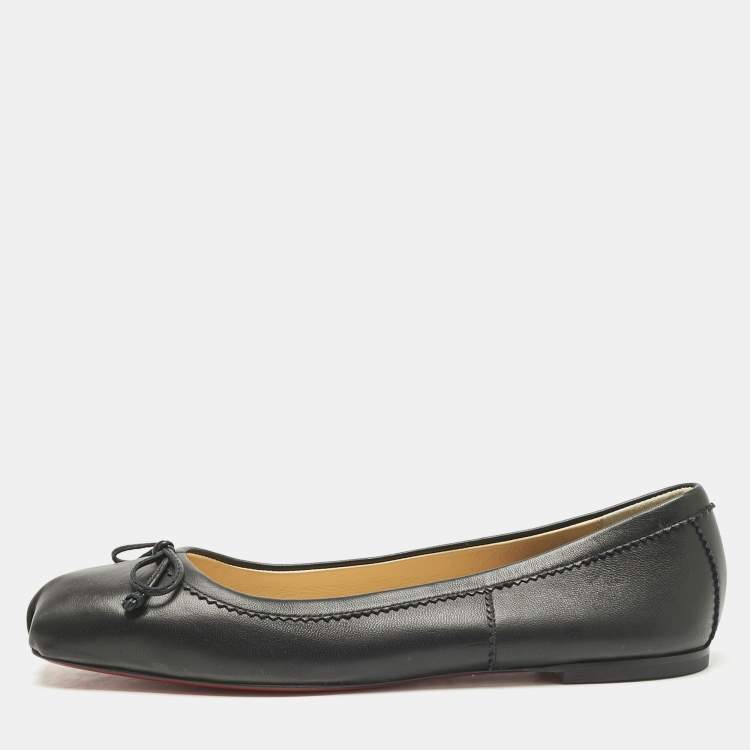 Pre Owned Christian Louboutin Black Leather Mamadrague Square Toe Ballet Flats Size 39