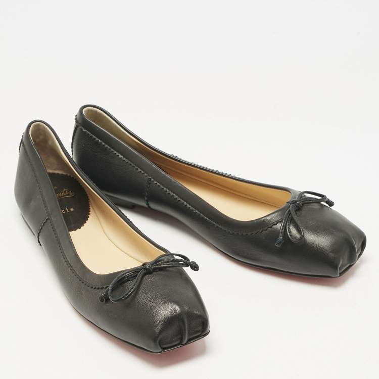 Pre Owned Christian Louboutin Black Leather Mamadrague Square Toe Ballet Flats Size 39