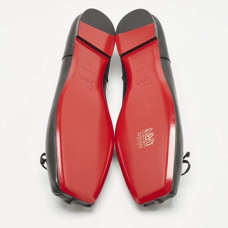 Pre Owned Christian Louboutin Black Leather Mamadrague Square Toe Ballet Flats Size 39