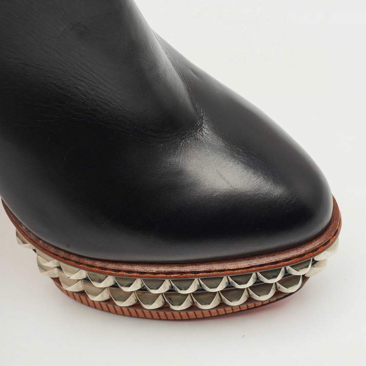 Pre Owned Christian Louboutin Black Leather Faolo Studded Platform Ankle Boots Size 40