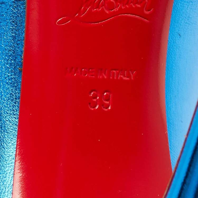 Pre Owned Christian Louboutin Metallic Blue Leather Hot Chick Pumps Size 39