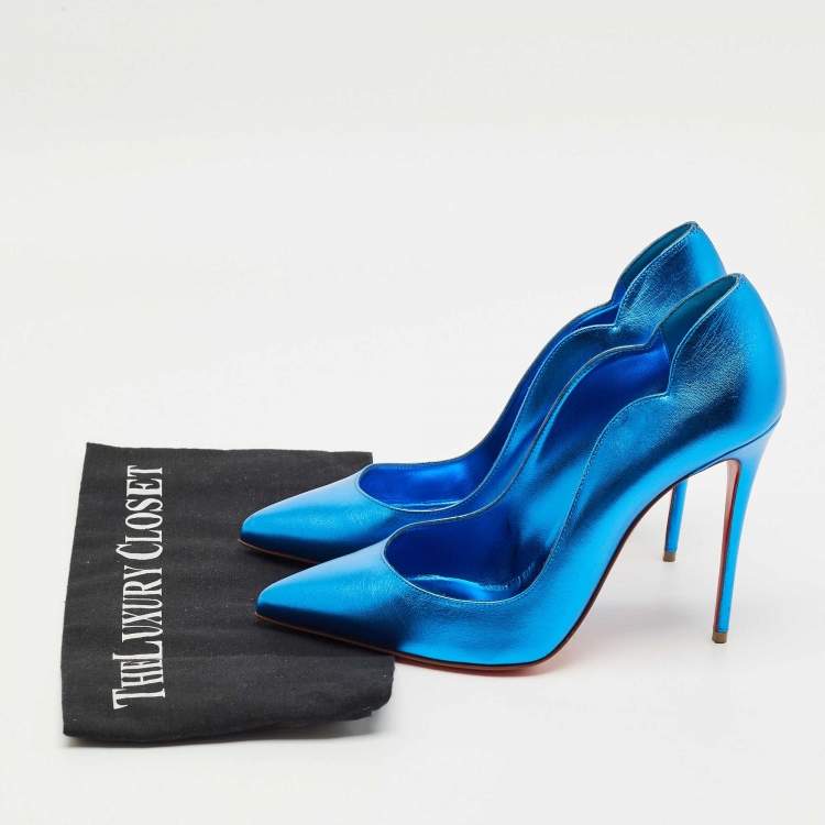 Pre Owned Christian Louboutin Metallic Blue Leather Hot Chick Pumps Size 39