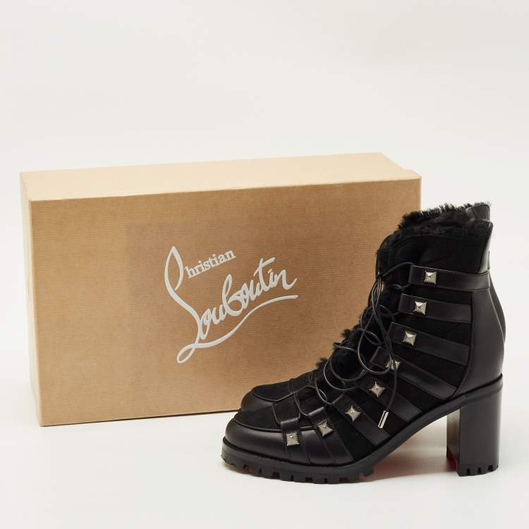 Pre Owned Christian Louboutin Black Suede and Leather Chaletta Ankle Boots Size 37
