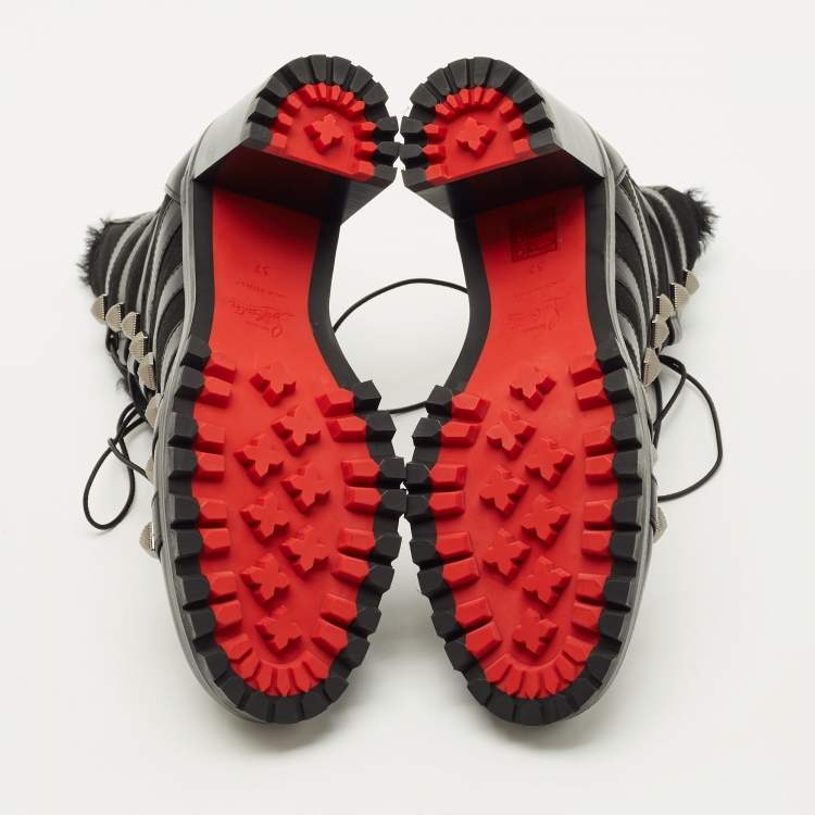 Pre Owned Christian Louboutin Black Suede and Leather Chaletta Ankle Boots Size 37