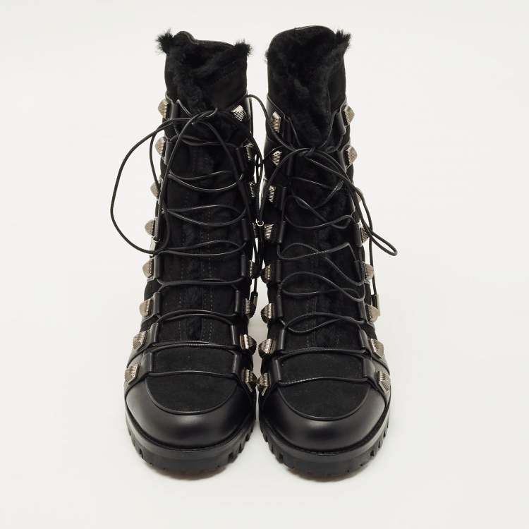 Pre Owned Christian Louboutin Black Suede and Leather Chaletta Ankle Boots Size 37