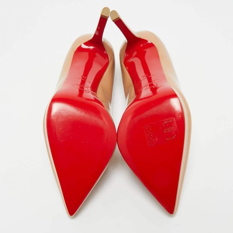 Pre Owned Christian Louboutin Beige Patent Leather Pigalle plato Pumps Size 36
