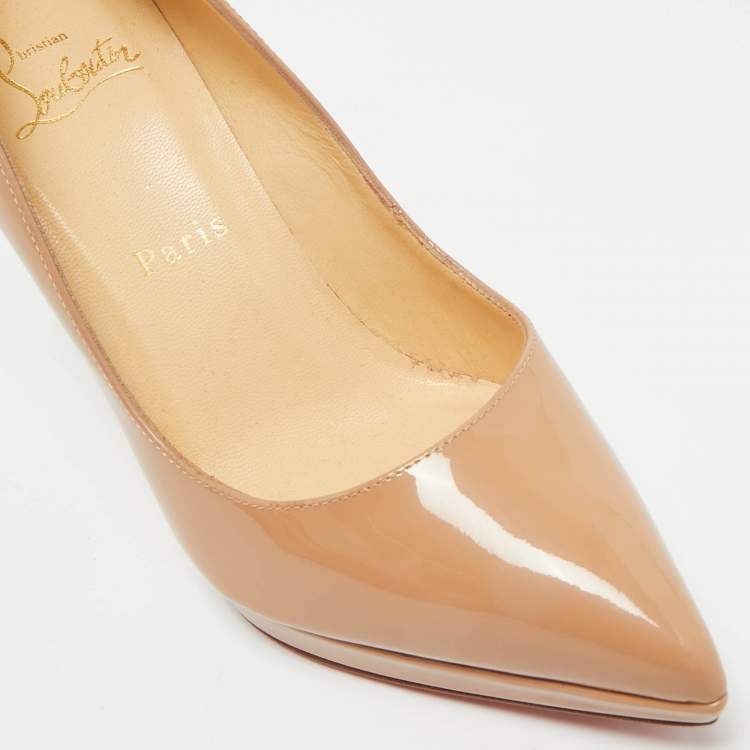 Pre Owned Christian Louboutin Beige Patent Leather Pigalle plato Pumps Size 36