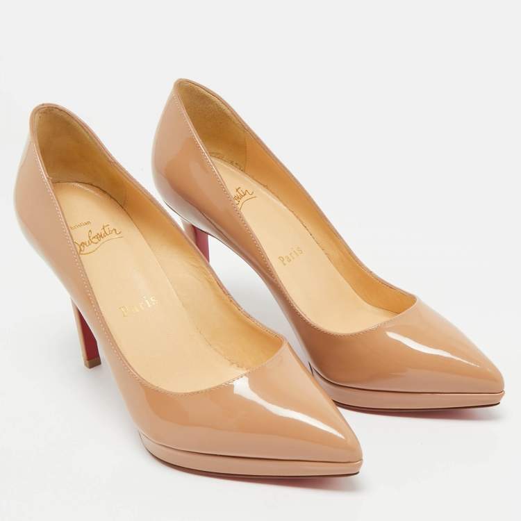 Pre Owned Christian Louboutin Beige Patent Leather Pigalle plato Pumps Size 36