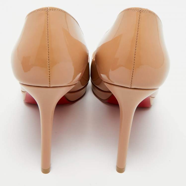 Pre Owned Christian Louboutin Beige Patent Leather Pigalle plato Pumps Size 36