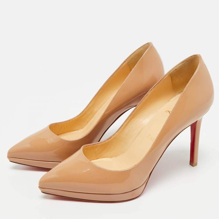 Pre Owned Christian Louboutin Beige Patent Leather Pigalle plato Pumps Size 36