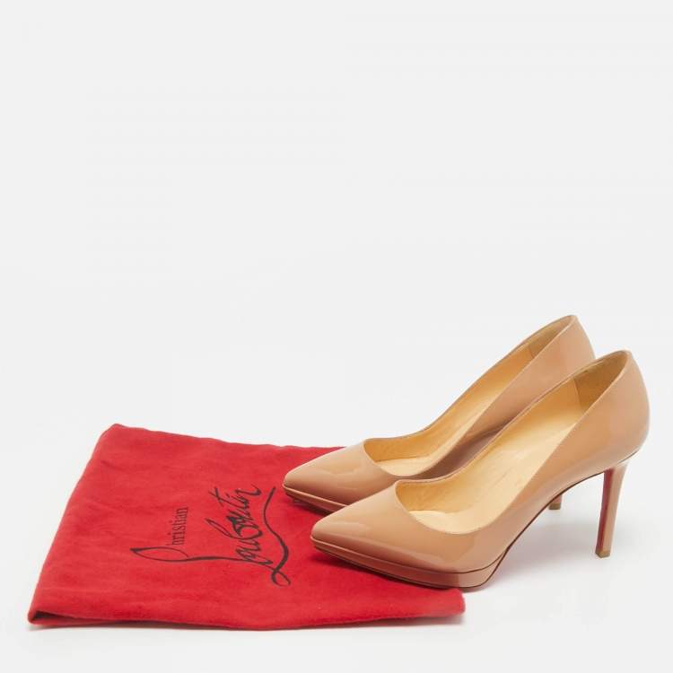 Pre Owned Christian Louboutin Beige Patent Leather Pigalle plato Pumps Size 36