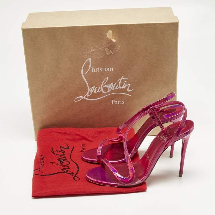 Pre Owned Christian Louboutin Pink Iridescent Leather Rosalie Sandals Size 37