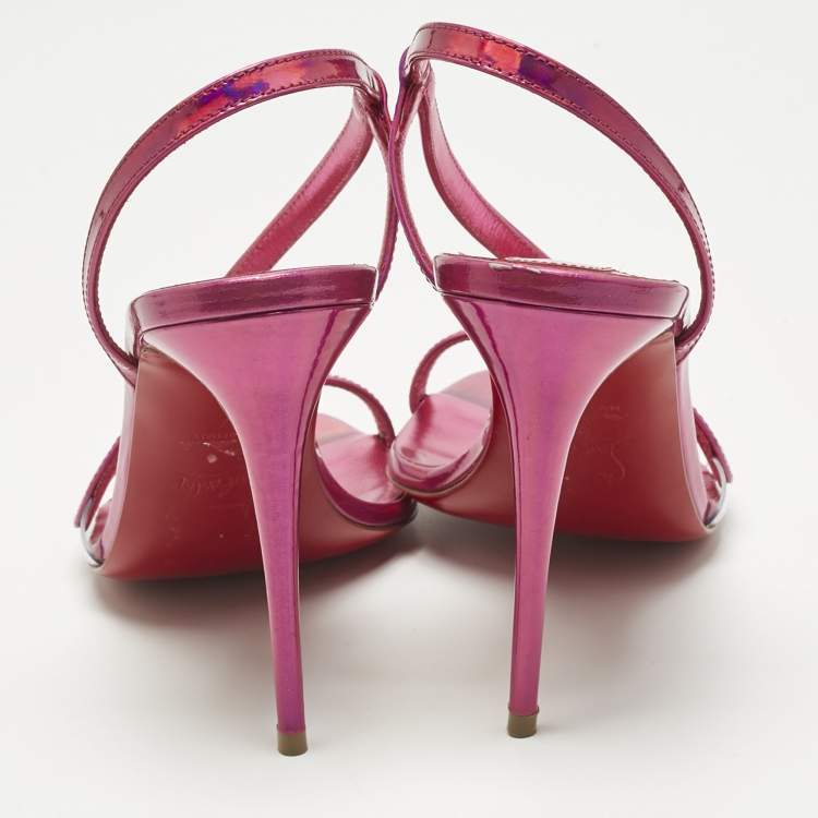 Pre Owned Christian Louboutin Pink Iridescent Leather Rosalie Sandals Size 37