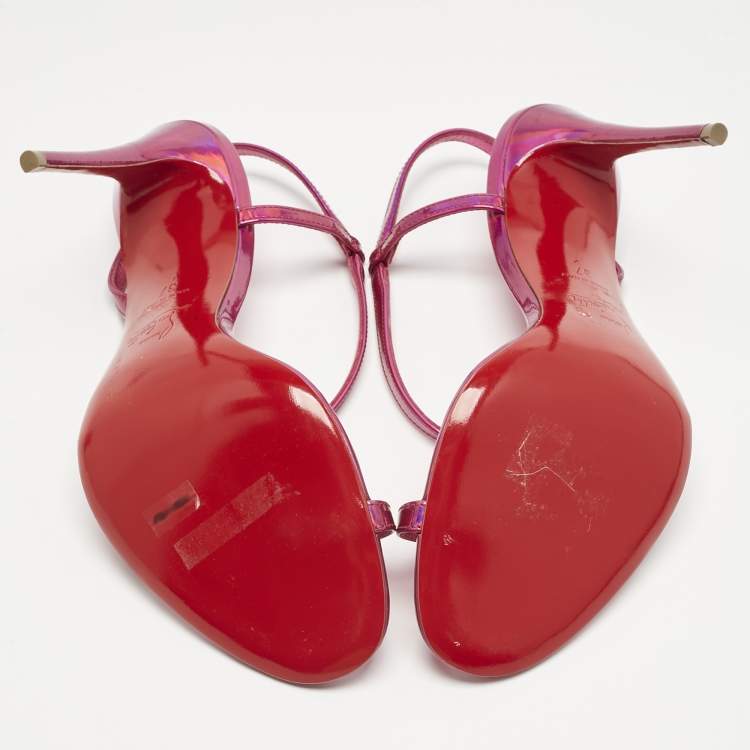 Pre Owned Christian Louboutin Pink Iridescent Leather Rosalie Sandals Size 37