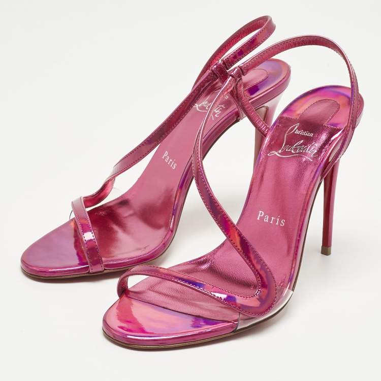Pre Owned Christian Louboutin Pink Iridescent Leather Rosalie Sandals Size 37