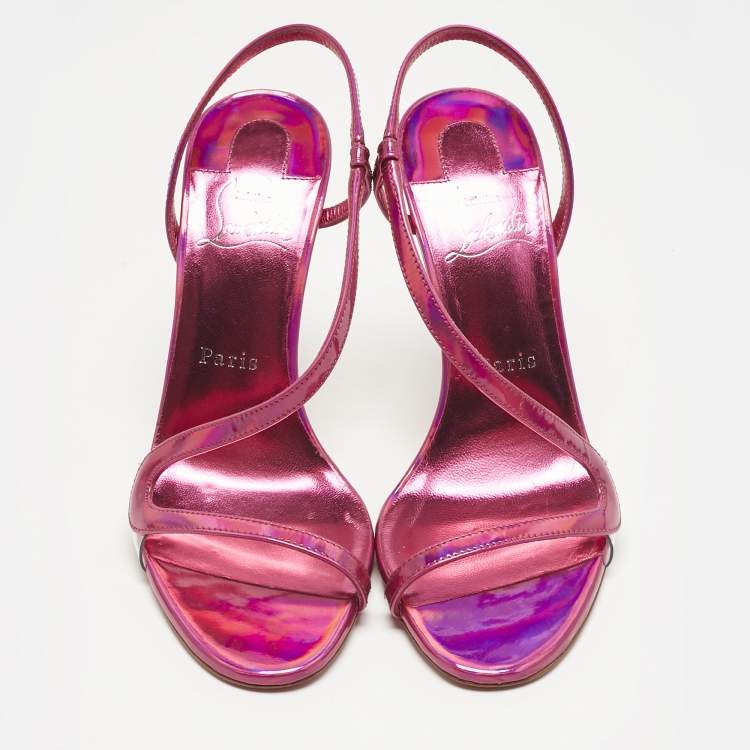 Pre Owned Christian Louboutin Pink Iridescent Leather Rosalie Sandals Size 37