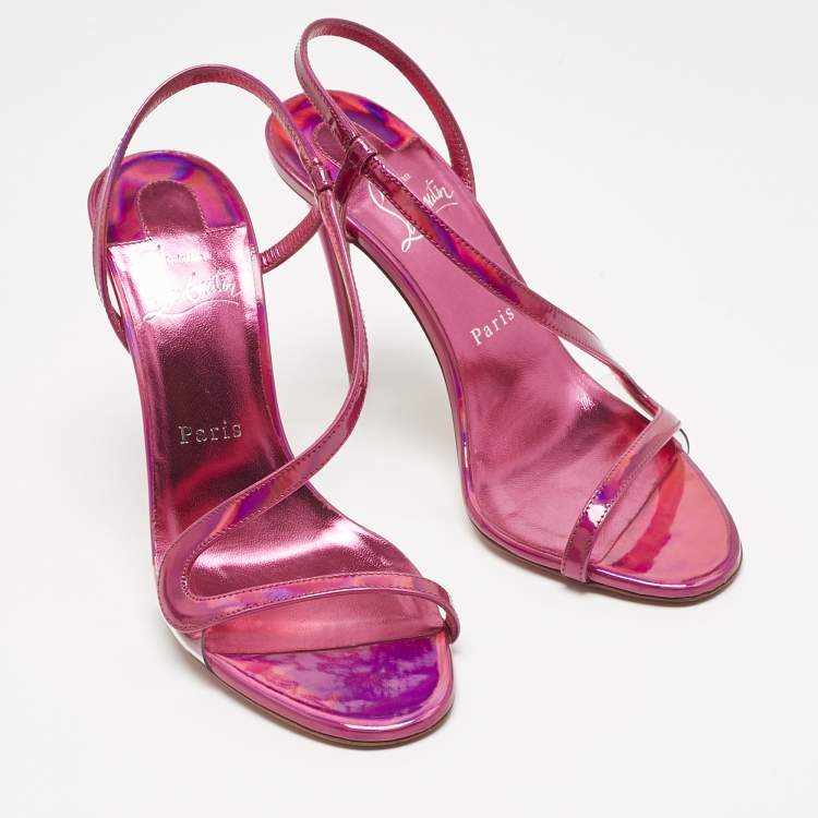 Pre Owned Christian Louboutin Pink Iridescent Leather Rosalie Sandals Size 37