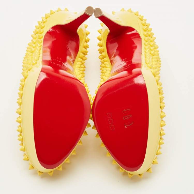 Pre Owned Christian Louboutin Yellow Patent Leather Bianca Spikes Pumps Size 36