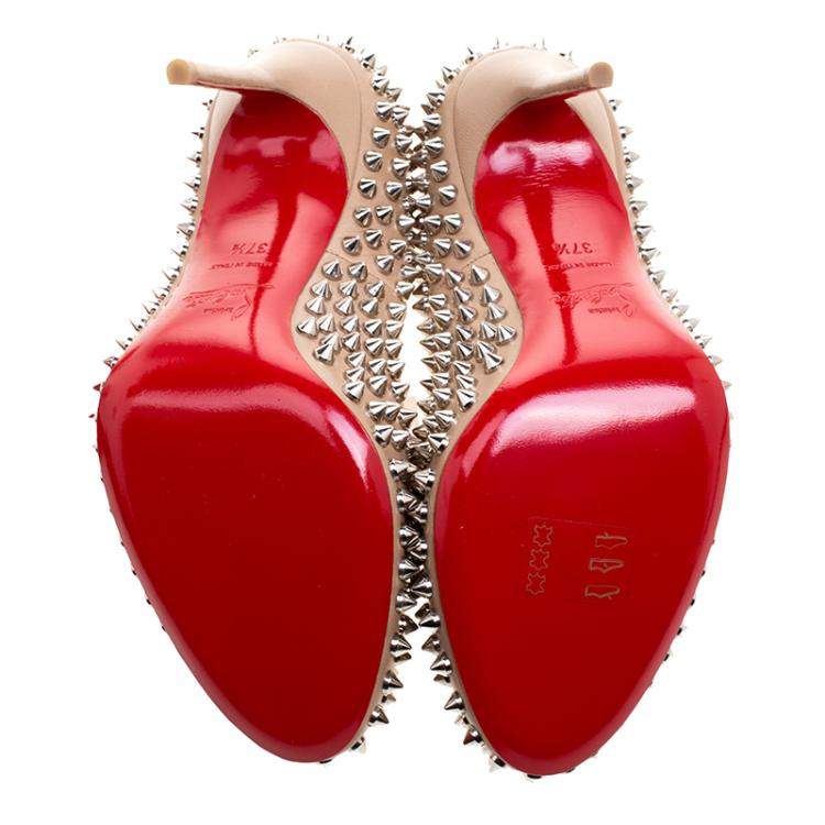 Pre Owned Christian Louboutin Beige Leather Fifi Spike Pumps Size 37.5