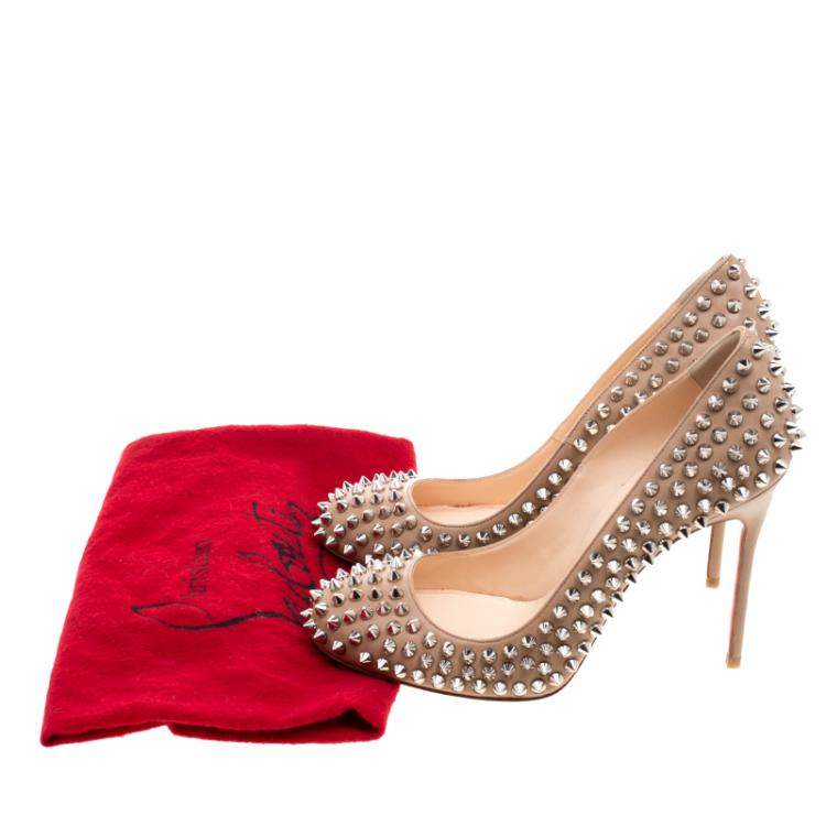 Pre Owned Christian Louboutin Beige Leather Fifi Spike Pumps Size 37.5