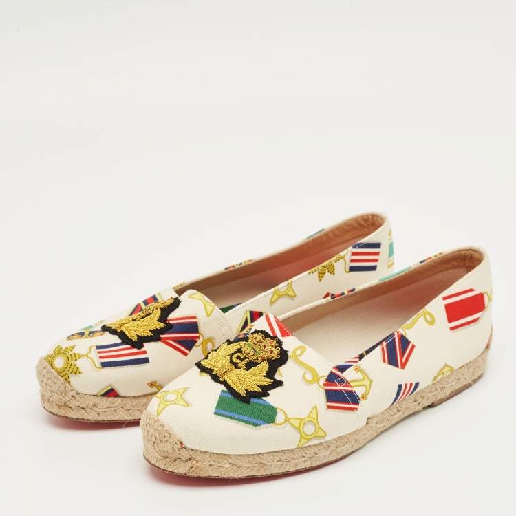 Pre Owned Christian Louboutin Multicolor Canvas Papi Hugo Espadrille Flats Size 37